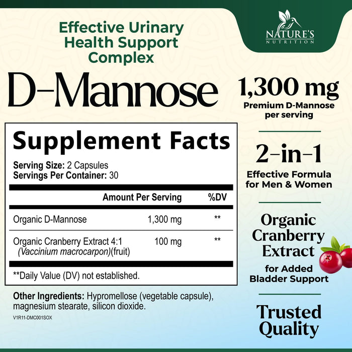 D-Mannose 1,350 mg with Cranberry & Hibiscus â€“ 60 Capsules