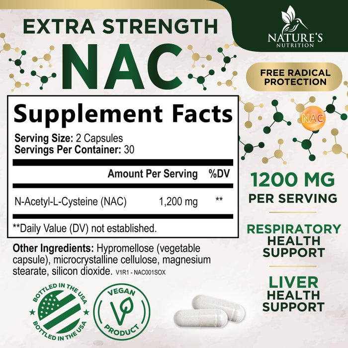 NAC Supplements N-Acetyl L-Cysteine (NAC) 1200 mg - NAC Supplement for Lung Health & Immune Support, Liver Support & Antioxidants, Freefrom N-Acetylcysteine, Gluten Free, Non-GMO