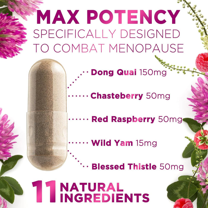 Menopause Supplements Extra Strength Hot Flash Support 1256 mg - Menopause Support for Women - Made in USA - Natural Support with Black Cohosh, Dong Quai & Soy Isoflavones