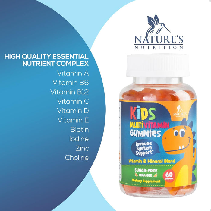 Kids Multivitamin Gummies - Sugar Free Daily Essential Vitamins and Minerals - Vitamin C, E and Zinc for Immune Support - Chewable Orange Flavor Vegetarian Gummy Supplement - Gluten Free