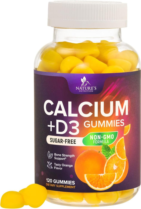 Sugar Free Calcium Gummy Bites Plus 400 IU Vitamin D3, Bone Health & Immune Support - Chewable Calcium Nutrition Supplement, Non-GMO, Orange Flavor Chews