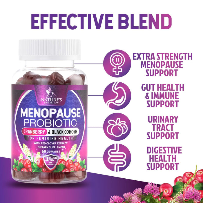Menopause Supplements for Women - 3 Billion CFU Natural Menopause Relief for Mild Hot Flashes & Night Sweats, PH, Vaginal Health Support Probiotics for Women Gummy, Probiotic Supplement - 60 Gummies
