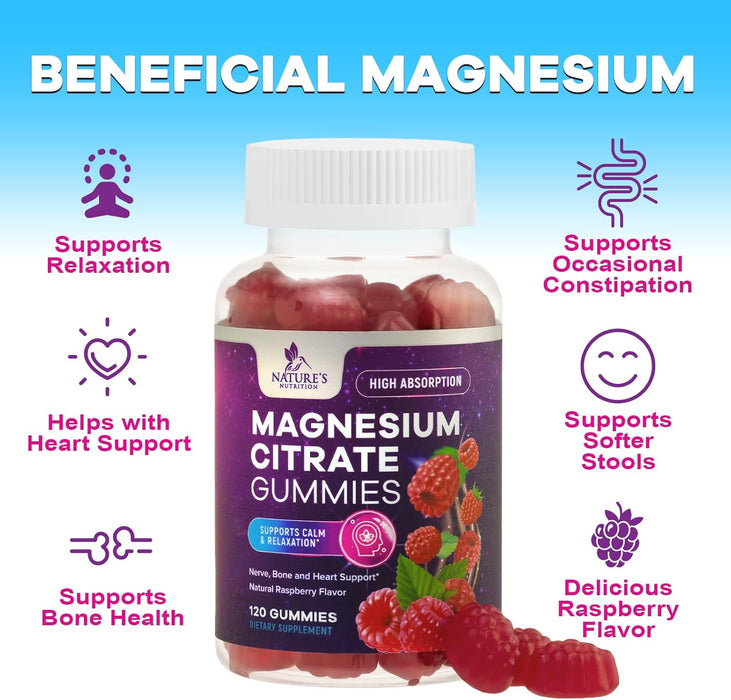Magnesium Gummies, High Absorption 100mg - Natural Calm Relaxation and Stress Support for Adults and Kids - Gentle Chewable Magnesium Citrate Gummy