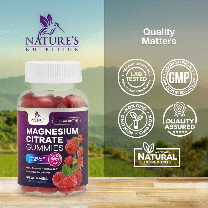 Magnesium Gummies, High Absorption 100mg - Natural Calm Relaxation and Stress Support for Adults and Kids - Gentle Chewable Magnesium Citrate Gummy