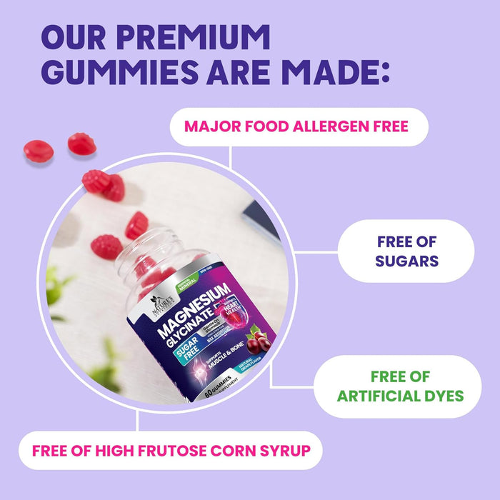 Magnesium Glycinate Supplement Gummies - Magnesium Supplement with Bone Muscle & Heart Health Support - Gentle on Stomach & Chelated for Max Absorption - Non-GMO Grape Flavor & Sugar Free