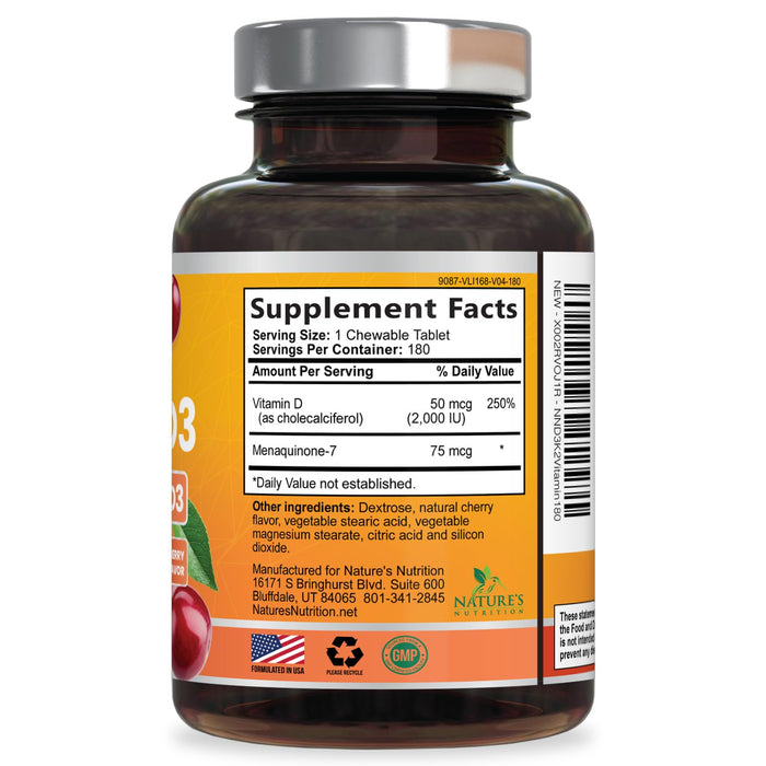 Vitamin D3 K2 2000 IU + with K2 (MK-7) 75 mcg â€“ 180 Tablets