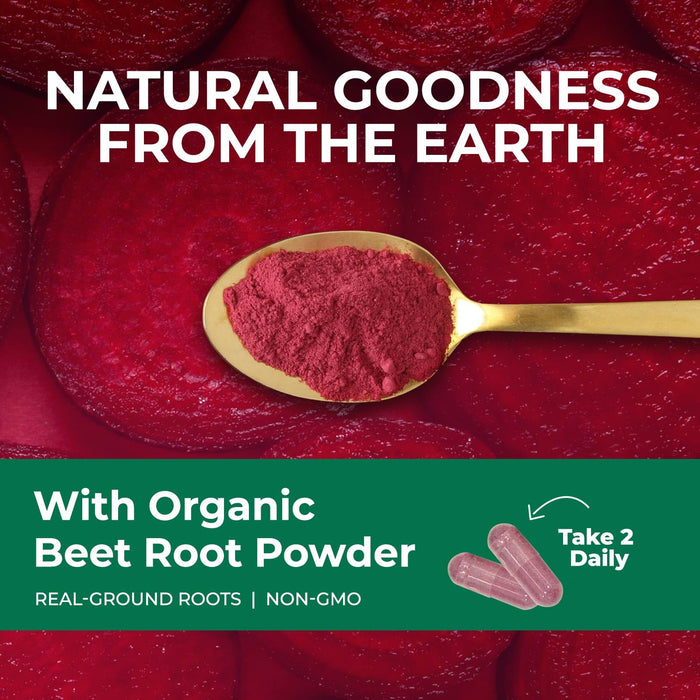 Beet Root Capsules 1300mg - Extra Strength Red Beetroot Powder Supplement – Supports Nitric Oxide Production, Heart Health & Natural Energy – Non-GMO, Vegan, Gluten Free – 120 Veggie Capsules