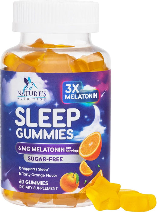 Melatonin Sleep Gummies Sugar Free - 6 mg Natural Melatonin Sleep Gummies for Adults, Extra Strength Sleep Gummy Supplements, Occasional Sleeping Support Supplement, Gomitas para Dormir
