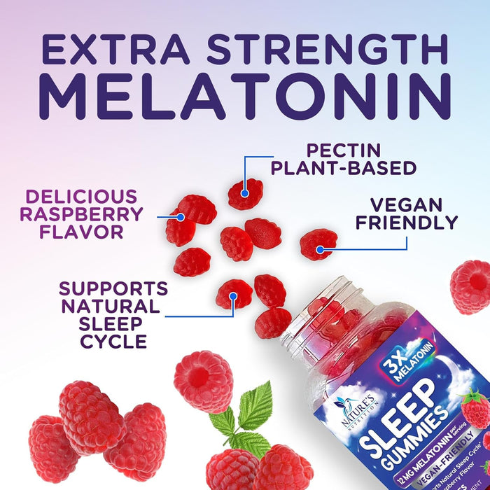 Sleep Melatonin Gummies, Extra Strength Natural Melatonin Gummy 12mg, Nature's Berry Flavor, Sleep Support Vitamin Supplement for Adults, Non-GMO, Vegan