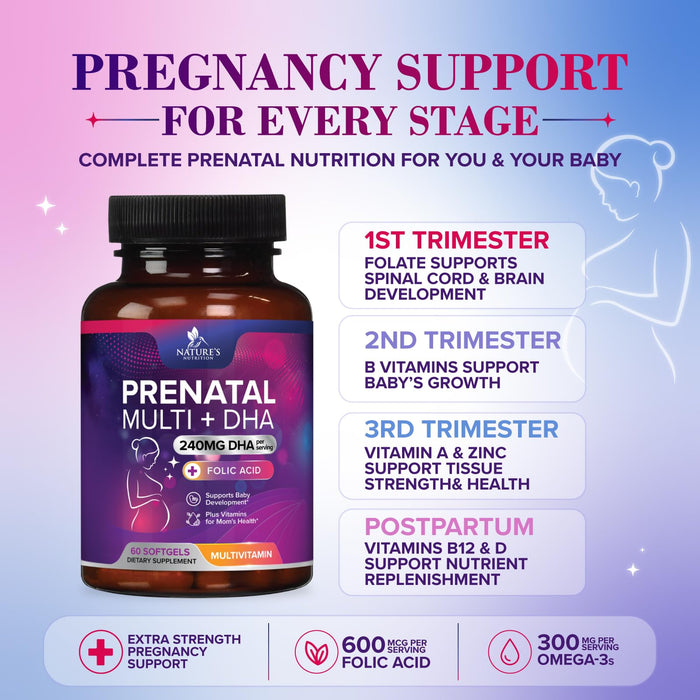 Prenatal Multivitamin + Folic Acid & DHA - 60 Softgels