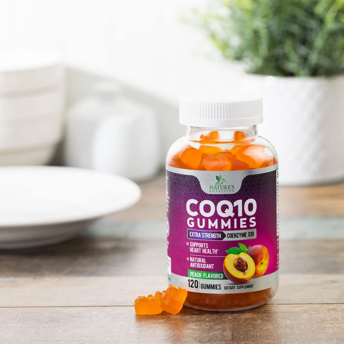 Nature's Nutrition CoQ10 Gummies 100mg – High Absorption Coenzyme Q10 Supplement for Heart Health, Energy & Antioxidant Support – Peach Flavor Gummy, Vegan, Non-GMO, Gluten Free – 120 Count