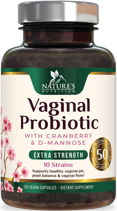 Vaginal Probiotics for Women - pH Balance, Digestive, UT & Feminine Health Support - 50 Billion CFU, 10 Probiotic Strains, Cranberry & Prebiotics - Vag Women Health Supplements - 120 Capsules