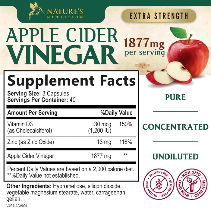 Apple Cider Vinegar Capsules for Detox and Cleanse, Digestion and Immune Support - Extra Strength - 1300 mg per serving premium ACV Pills - Gluten Free, Vegan, Non-GMO Supplement