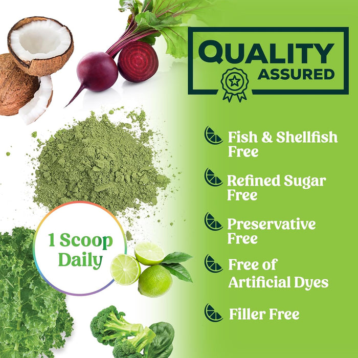 Organic Super Greens Powder Superfood - Original Organic Greens Superfood Smoothie Mix Powder, Antioxidants & Probiotics, Spirulina, Chlorella, Whole Foods, Digestive & Gut Health Support, 28 Servings