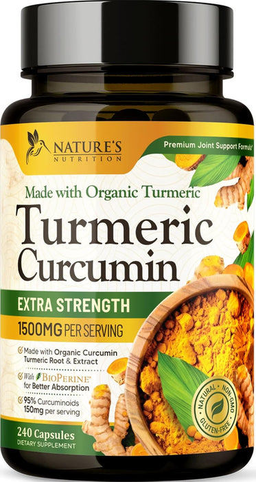 Turmeric Curcumin Supplement 1500mg - Organic Tumeric & BioPerine Black Pepper for Best Absorption with 95% Curcuminoids, Nature's Joint & Immune Support, Non-GMO, Bottled in USA