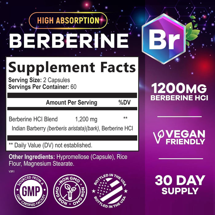 Nature's Nutrition Berberine Supplement 1200mg per Serving - High Absorption Heart Health Support & Immune Support - Berberine Plus - Berberine HCI Supplement Pills, Gluten-Free