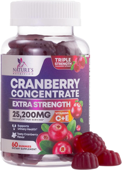 Cranberry Gummies - Urinary Tract Health Gummy + Vitamin C - 25,000mg - Triple Strength Cranberry Concentrate Extract Supplement Pills, Ultimate Potency, Non-GMO, Gluten Free