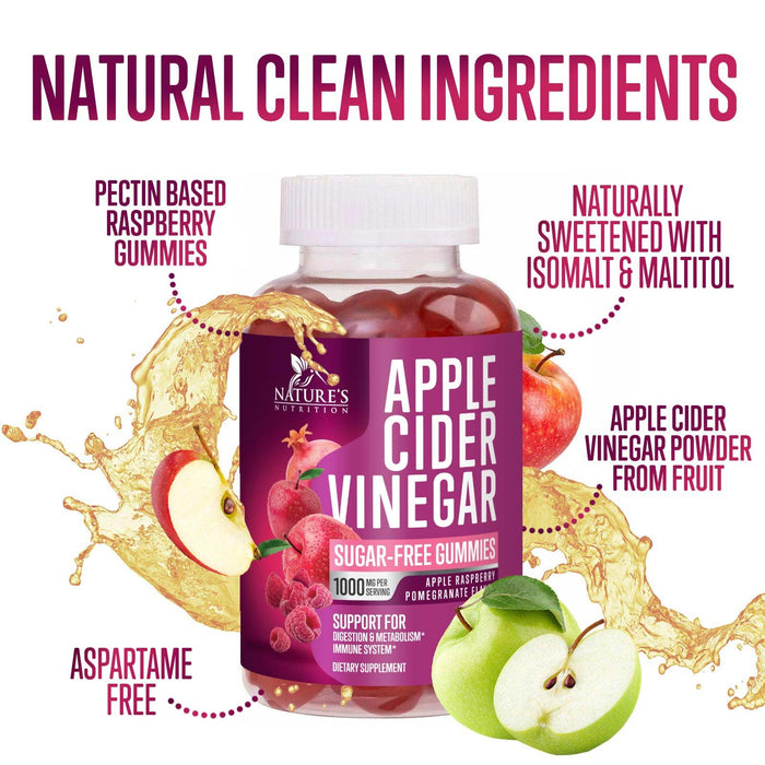 Apple Cider Vinegar Gummies Sugar Free 1000mg for Cleanse â€“ 60 Gummies