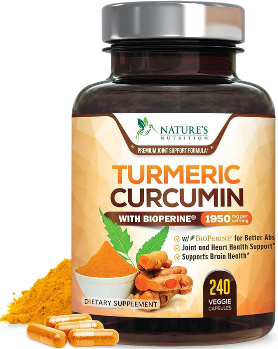 Turmeric Curcumin with BioPerine 95% Standardized Curcuminoids 1950mg - Black Pepper Extract for Max Absorption, Nature's Joint Support Supplement, Herbal Turmeric Pills, Vegan Non-GMO