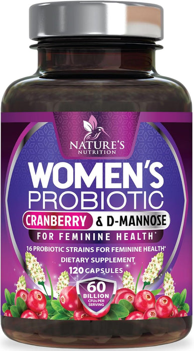 Probiotics for Women with Prebiotics & Cranberry, 60 Billion CFU, Vaginal Women's Probiotic for Immune & Digestive Health, D-Mannose for Urinary Health, Shelf Stable No Soy Gluten Dairy