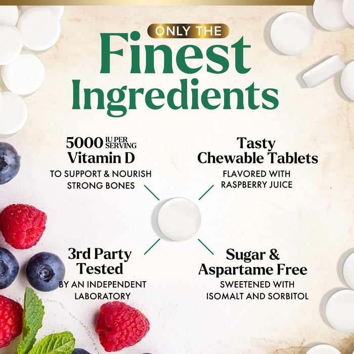 Vitamin D3 5000 IU (125 mcg) Nature's Vitamin D Chewable for â€“ 120 Count Tablets
