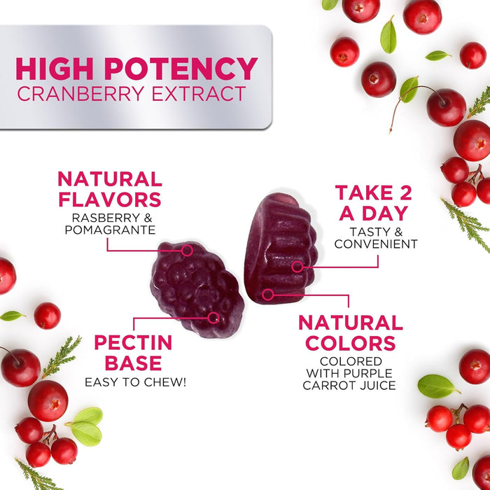 Cranberry Gummies - Urinary Tract Health Gummy + Vitamin C - 25,000mg - Triple Strength Cranberry Concentrate Extract Supplement Pills, Ultimate Potency, Non-GMO, Gluten Free