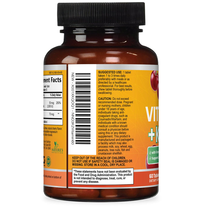 Vitamin D3 + K2 (MK-7) 2000 IU + 75 mcg - 60 Chewable Tablets