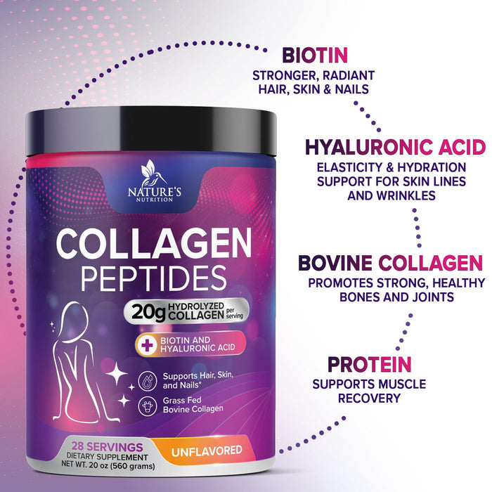 Collagen Peptides Powder + Hyaluronic Acid - Unflavored, 28 Servings