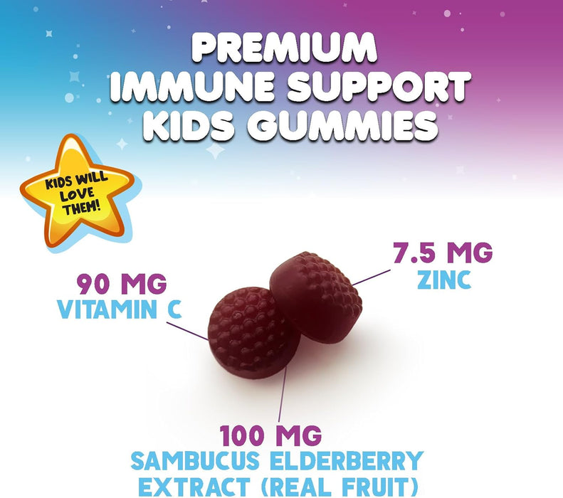 Sambucus Elderberry Immune Gummies for Kids with Vitamin C, Zinc & Elderberry, Daily Childrens Immune Support Vitamins Gummy Children Ages 2 Up, Natures Supplement, Non-GMO, Berry Flavor