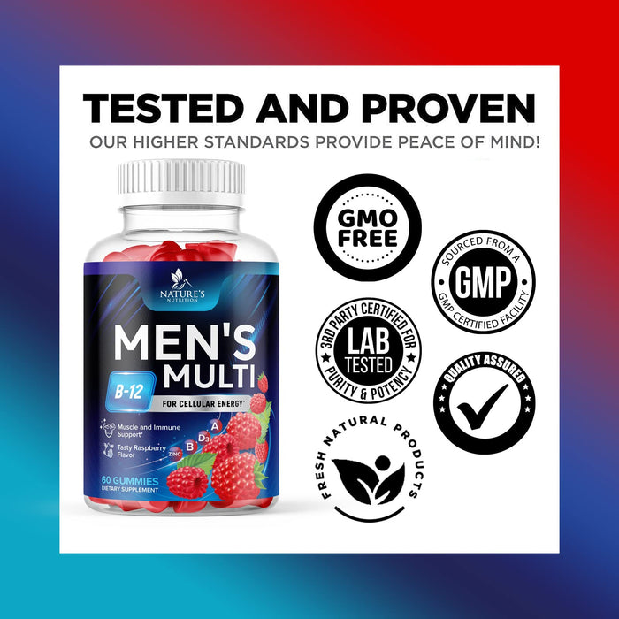 Nature's Multivitamin for Men Gummies - Berry Flavored Mens Multivitamins Daily Supplement with Vitamins A, C, D, E, B6, B12, & Zinc - Gummy Vitamin for Energy & Immune Health Support