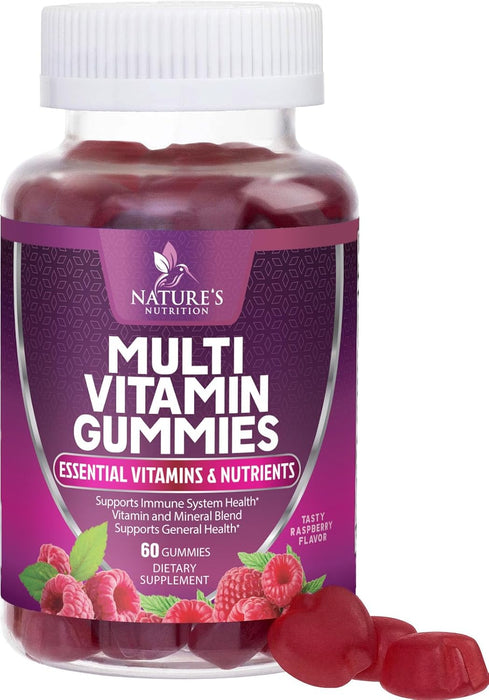 Multivitamin Gummies, Extra Strength Daily Gummy Vitamin & Antioxidant Supplement for Women & Men with Vitamins A, C, D, E, B-6, B-12 & Zinc for Immune Health Support, Non-GMO, Raspberry