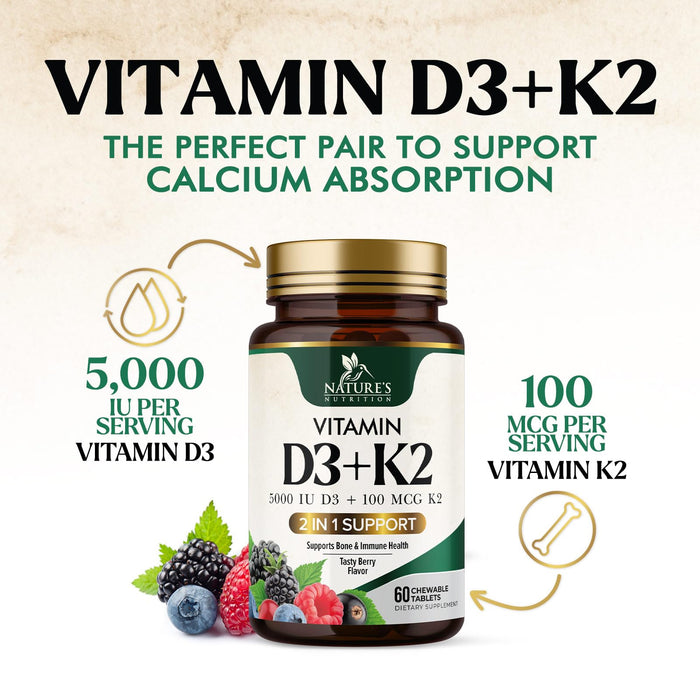 Vitamin D3 + K2 (MK-7) 5000 IU + 100 mcg - 60 Tablets