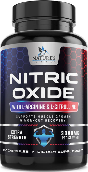 Nitric Oxide Formula with L-Arginine + Citrulline â€“ 3000mg â€“ 180 Capsules
