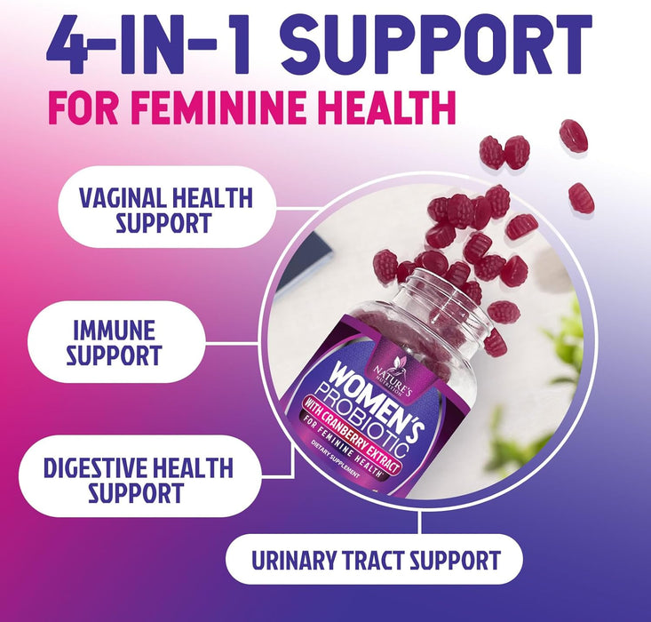 Formulated Probiotics for Women Gummy w/ pH Support - Womens Probiotic for Digestive Health, Vaginal, Urinary & Immune Support, 3 Billion CFU w/ Cranberry, Womens Probiotic Supplement