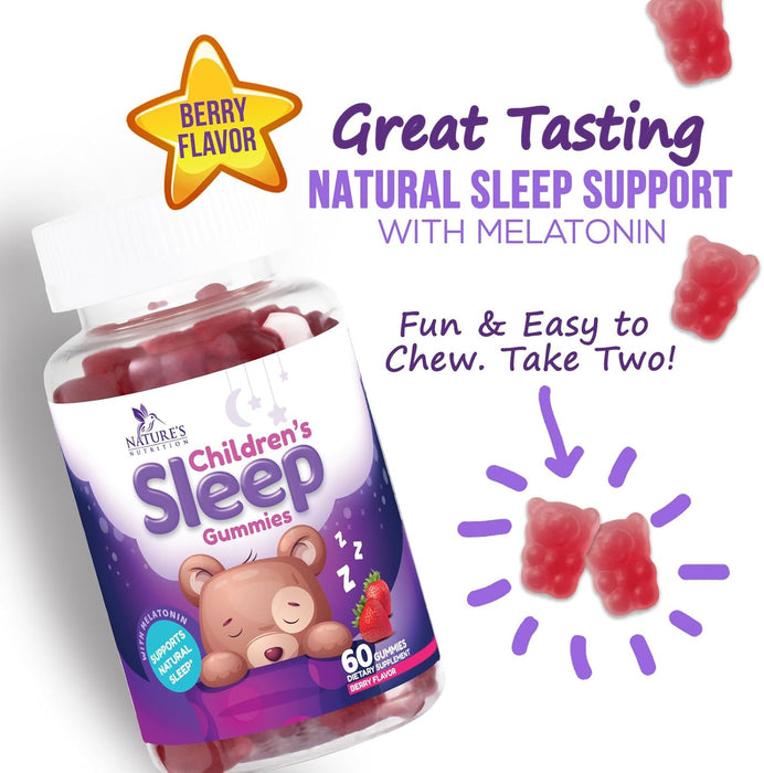 Kids Sleep Gummies, 2mg Melatonin, Nature's Effective & Drug-Free Restful Sleep Support Supplement, Childrens Melatonin Gummy for Ages 4 & Up, Vegan, Non-GMO, Natural Color & Berry Flavor