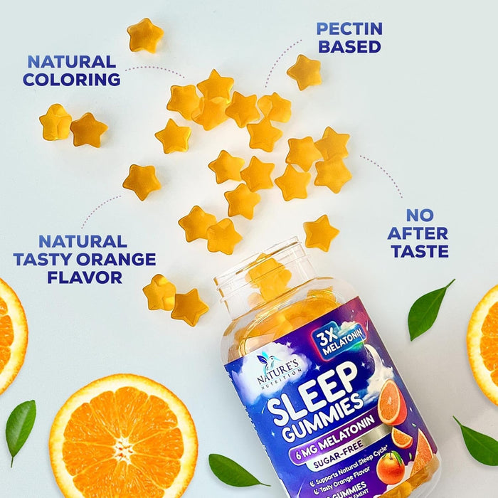 Sleep Melatonin Gummies for Adults Sugar Free - Natural Melatonin Sleep Gummy, Extra Strength Gummy Supplements, Sleep Support Vitamin Supplement, Vegan, Gelatin Free, 6mg, Sleep Gummies - 60 Gummies