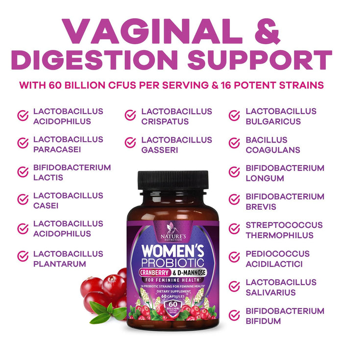 Women's Probiotic + Cranberry & Prebiotics 60 Billion CFU - 60 Capsules