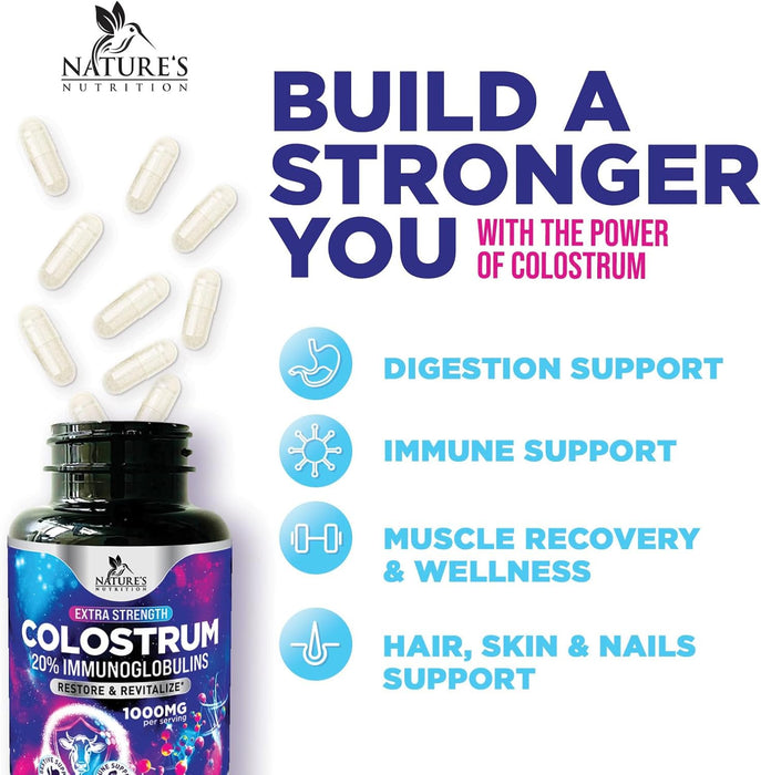 Colostrum For Women Supplement 1000mg 20% Immunoglobulins for Muscle, Skin & Hair Support - Gut Health Digestive & Immune Support - Bovine Colostrum Powder - Gluten Free & Unflavored