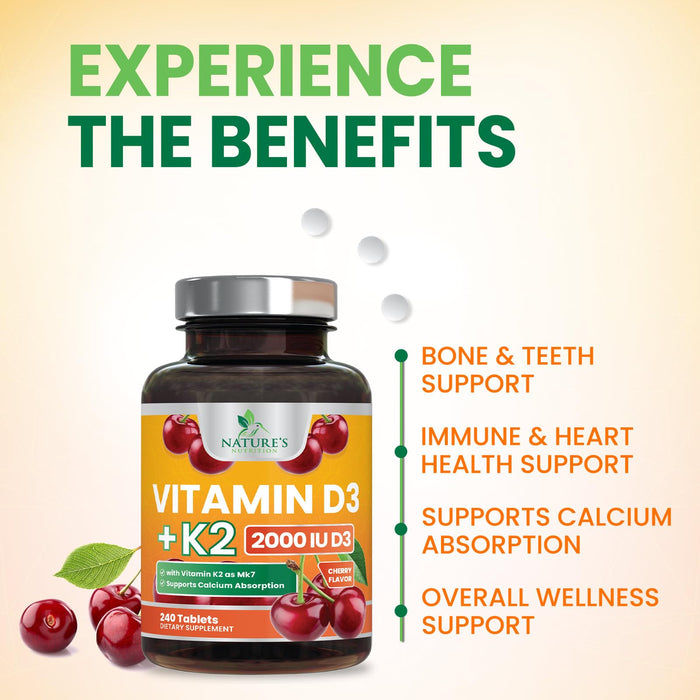 Vitamin D3 + K2 (MK-7) 2000 IU + 50 mcg - 240 Chewable Tablets