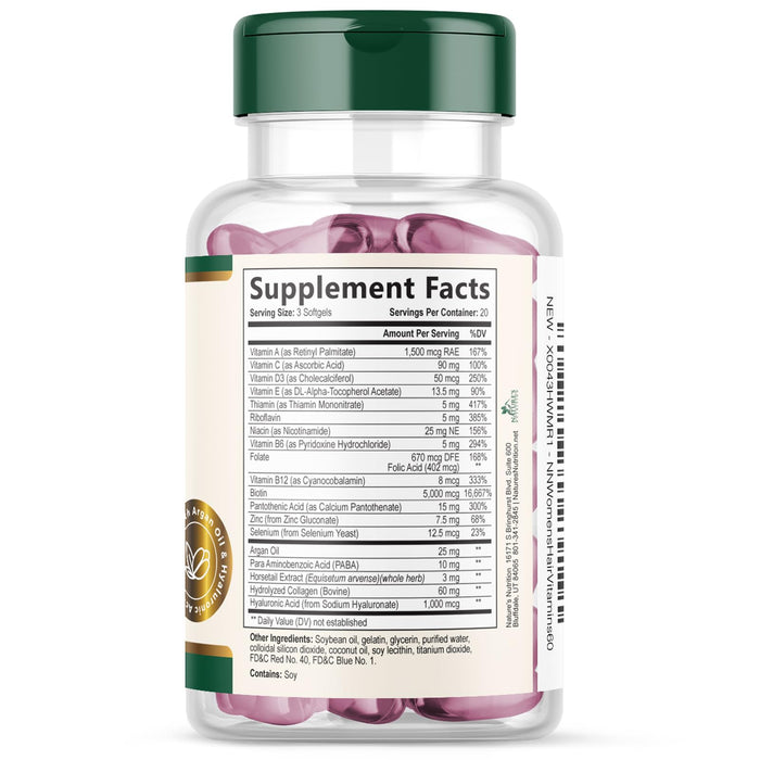 Hair, Skin & Nails + Biotin & Collagen 5000 mcg - 60 Softgels