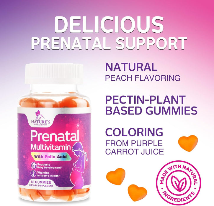 Nature's Prenatal Multivitamin Gummy with Folic Acid, Prenatal Vitamins w/Folate, Choline, Vitamin A, C, D3, B12 & B6, Before, During & After Pregnancy Vitamins for Women