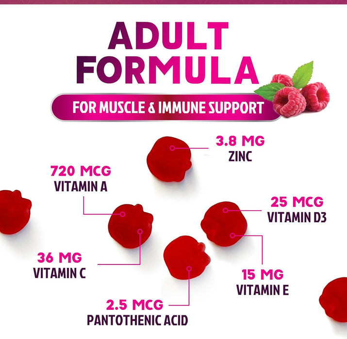 Multivitamin Gummies, Extra Strength Daily Gummy Vitamin & Antioxidant Supplement for Women & Men with Vitamins A, C, D, E, B-6, B-12 & Zinc for Immune Health Support, Non-GMO, Raspberry