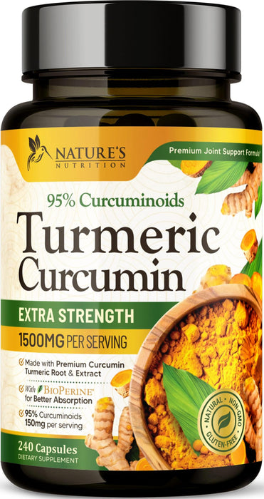Turmeric Curcumin Supplement 1500mg - Organic Tumeric & BioPerine Black Pepper for Best Absorption with 95% Curcuminoids, Nature's Joint & Immune Support, Non-GMO, Bottled in USA