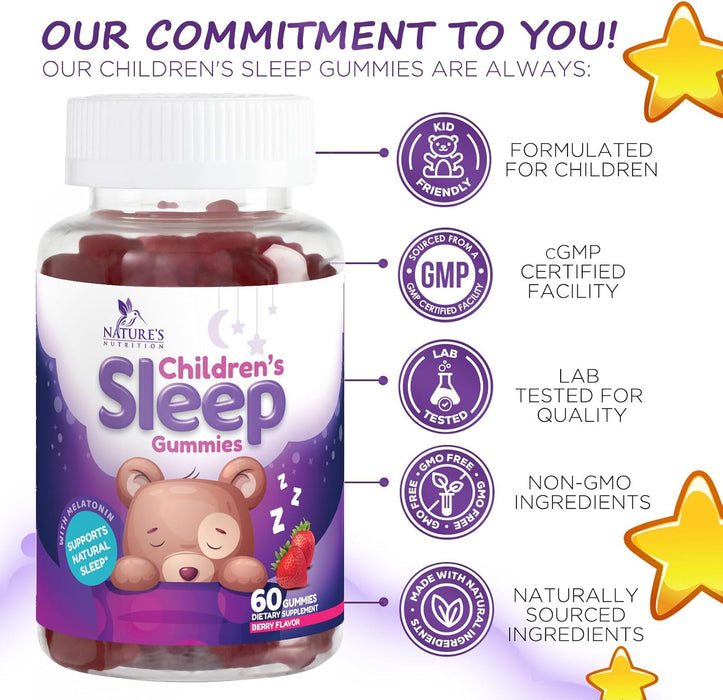 Kids Sleep Gummies, 2mg Melatonin, Nature's Effective & Drug-Free Restful Sleep Support Supplement, Childrens Melatonin Gummy for Ages 4 & Up, Vegan, Non-GMO, Natural Color & Berry Flavor