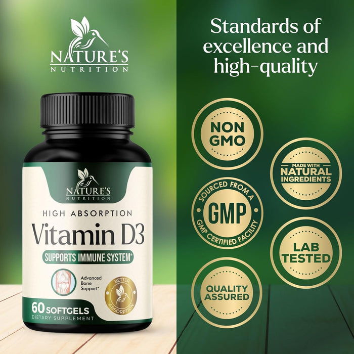Vitamin D3 5000 IU (125 mcg) - High Potency Vitamin D-3 Supplement (2 Month Supply) for Bone, Teeth, Muscle and Immune Health Support - Dietary Supplement, Gluten Free, Non-GMO