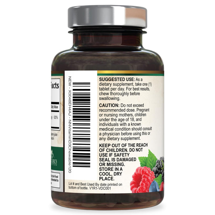 Vitamin D3 5000 IU (125 mcg) Nature's Vitamin D Chewable for â€“ 120 Count Tablets