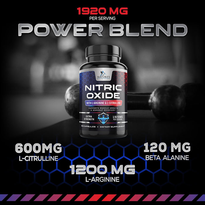 Extra Strength Nitric Oxide Supplement L Arginine 3X Strength - Citrulline Malate, AAKG, Beta Alanine - Premium Muscle Supporting Nitric Oxide Booster for Strength & Energy Supplements