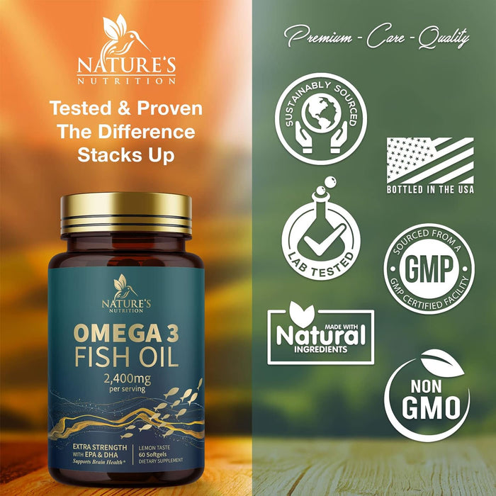 Fish Oil Softgels - 2400 mg with Omega 3 EPA & DHA - Triple Strength Omega 3 Supplement