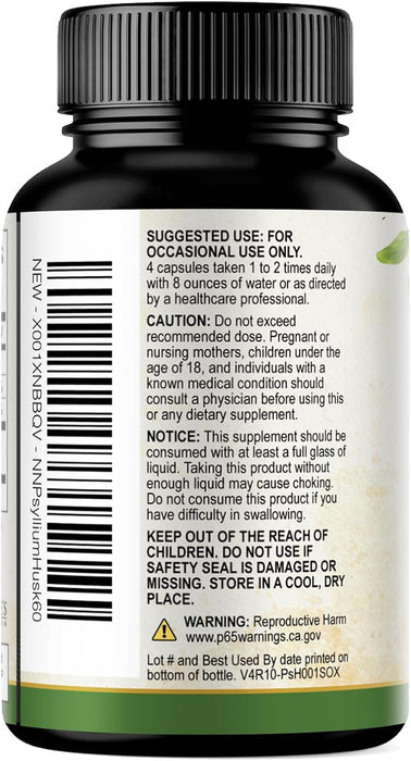 Psyllium Husk Fiber Supplement 1500mg, Natural Daily Soluble & Insoluble Fiber Pills, Psyllium Husk Powder Capsules Supports Digestion Colon Health & Regularity, Plant Based Supplement - 60 Capsules