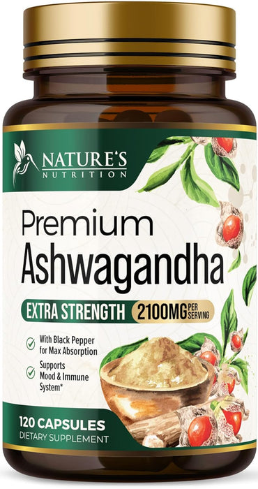 Ashwagandha Capsules for Women & Men - 2100mg Ashwagandha Supplement, Natural Antioxidant Support, Ashwa Root Extract, Extra Strength Calm Support with Black Pepper, Vegan & Gluten Free - 120 Capsules